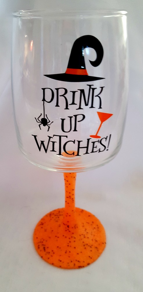 drink up witches diy glitter wine glass