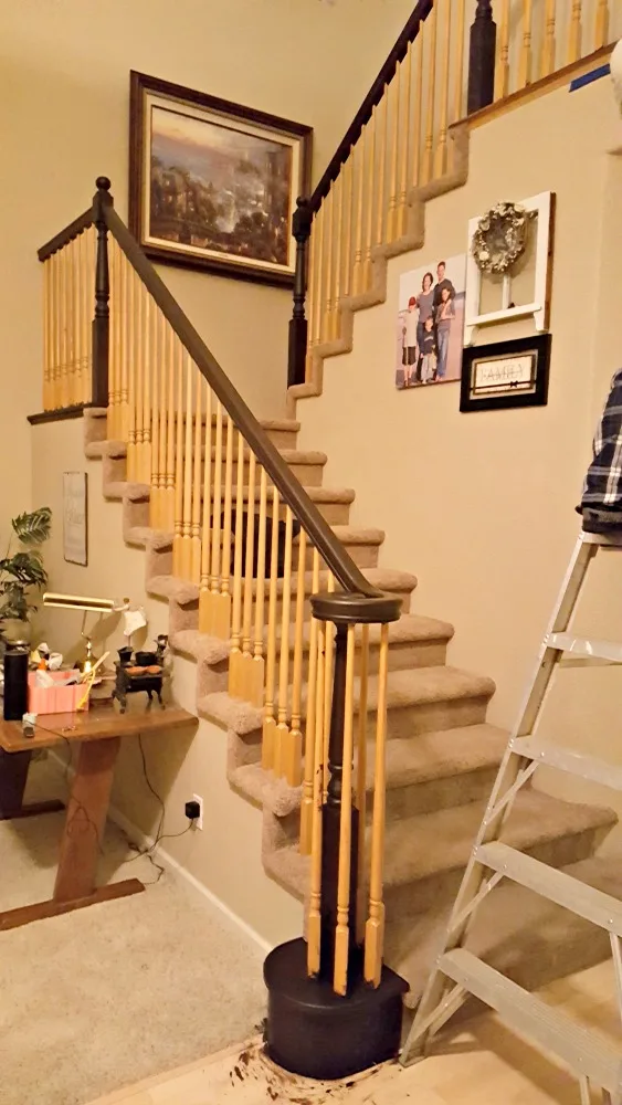 staircase refinishing after 3 coats of gel stain
