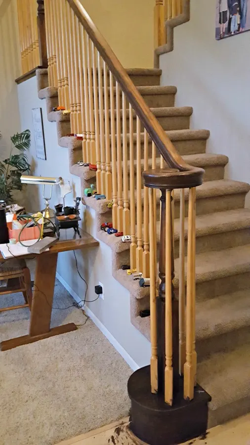 oak banister makeover with gel stain