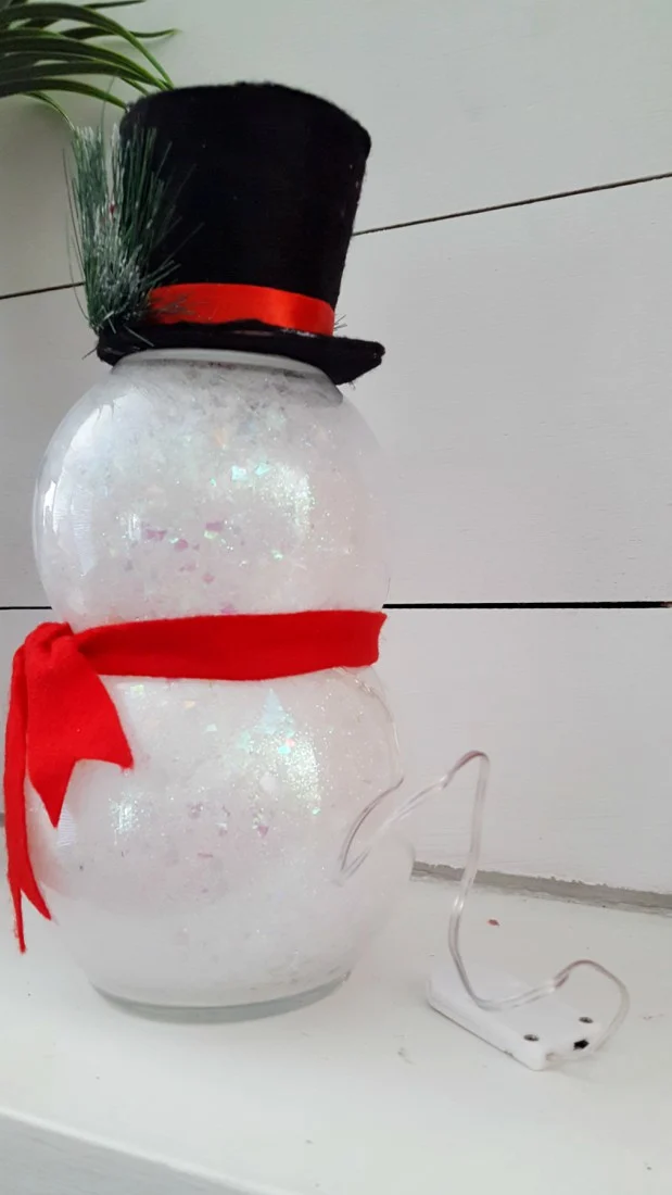 handmade snowman with light battery pack