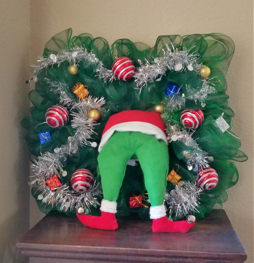 Grinch Wreath out of Dollar Store supplies