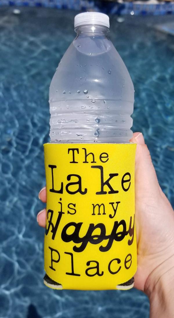 the lake is my happy place koozie