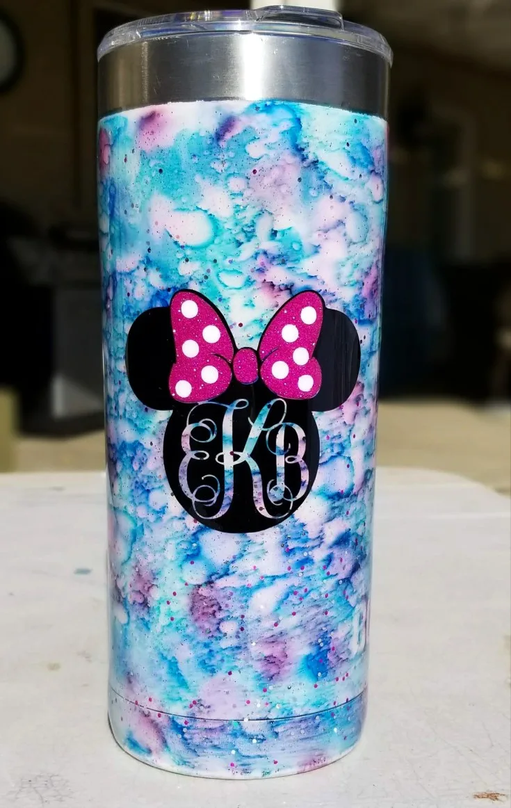 custom tumbler with minnie mouse monogrammed decal