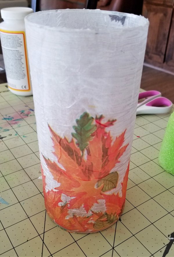 decoupage napkin on glass vase