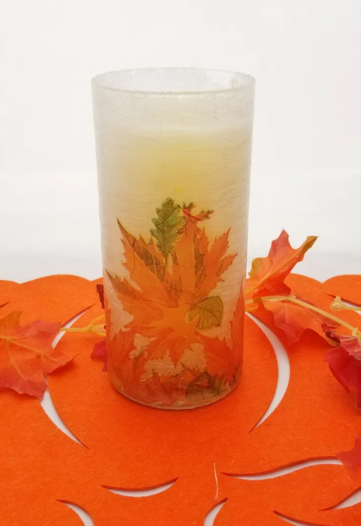 fall leaf napkin decoupage glass vase