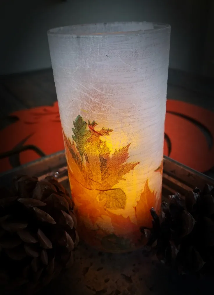 Fall napkin decoupaged glass vase