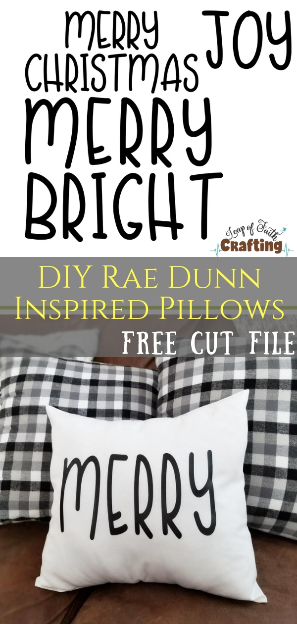 Make your own DIY holidays pillows with this free Cricut file inspired by Rae Dunn Christmas. Learn how to make the easiest pillow cover ever! #christmas #pillow #diy