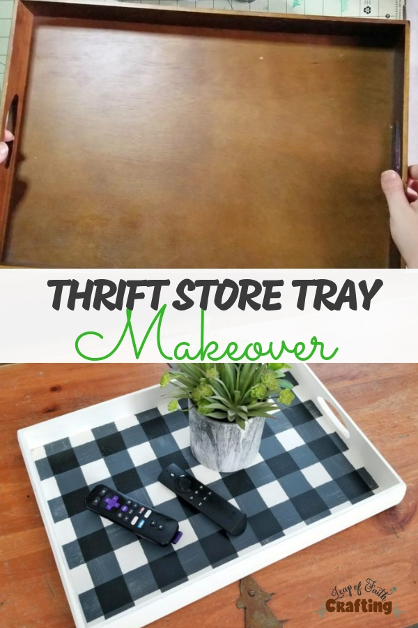 Learn how to paint buffalo plaid in this thrift store makeover. All you need is some paint and painter's tape to create DIY decor! #buffaloplaid #plaid #diydecor