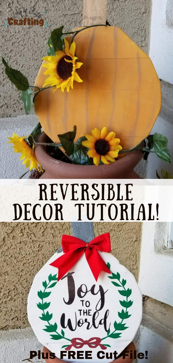 fall and Christmas reversible wooden decorations pin