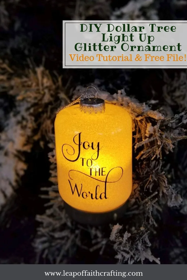 How to Make DIY Glitter Ornaments that Light up! Use Dollar Tree ornaments, glitter, and some vinyl to add elegance and warmth to your Christmas tree. #diyornaments #cricut #christmasdecor #glitter