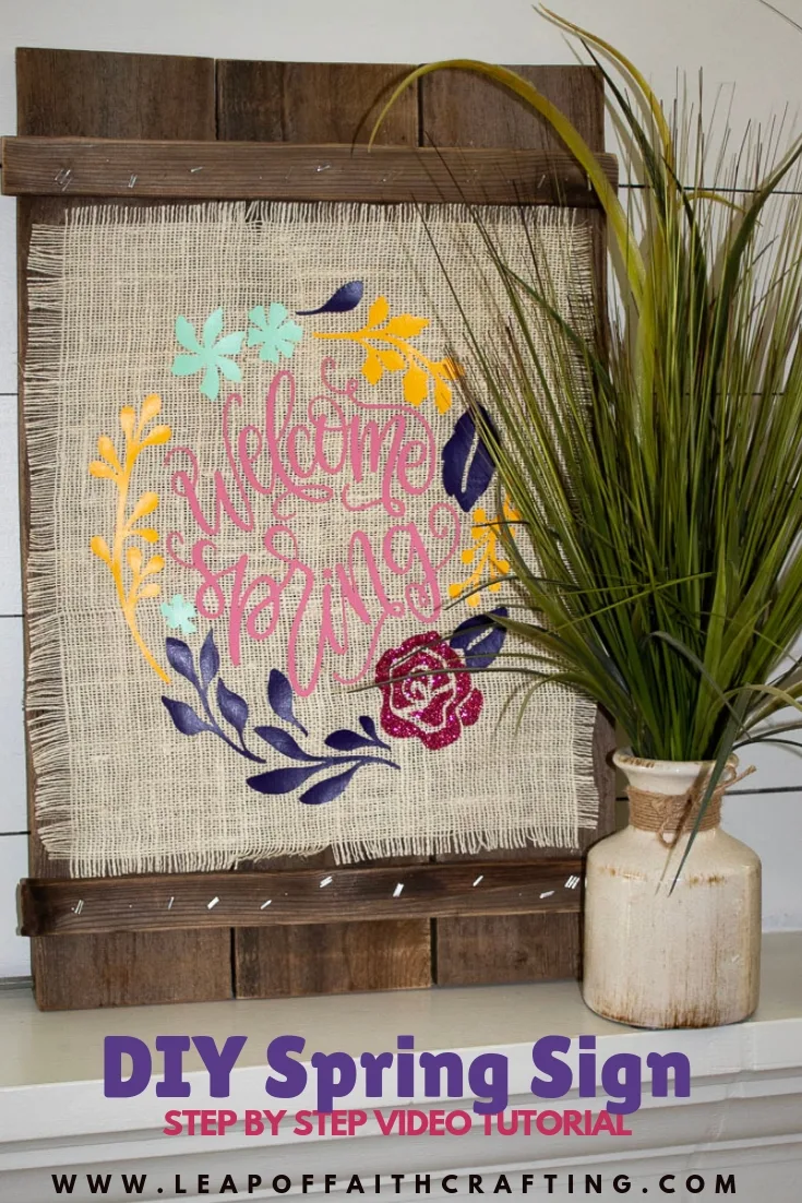 DIY Spring decor using the Cricut EasyPress 2, burlap, and iron-on vinyl. Learn all about the Cricut EasyPress 2 and how it works! #ad #cricut #diydecor #springdecor 