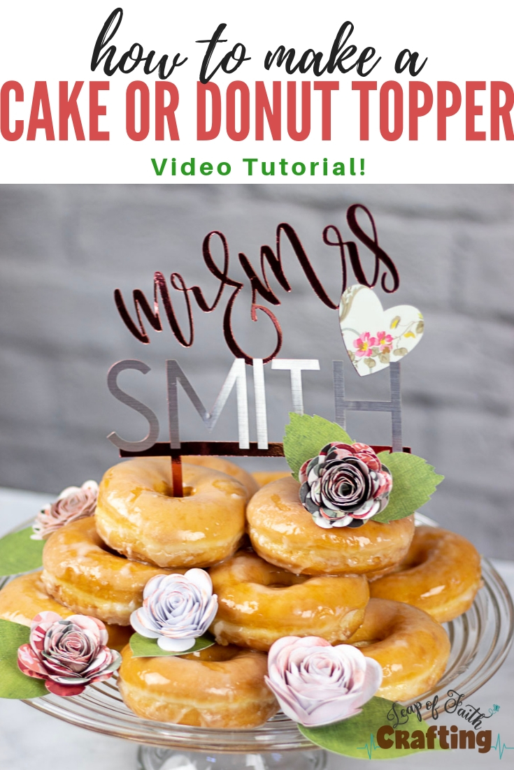DIY wedding cake topper using a Cricut and kraftboard. Make a simple and elegant donut wedding cake topper that's customized with your name! #cricut #wedding