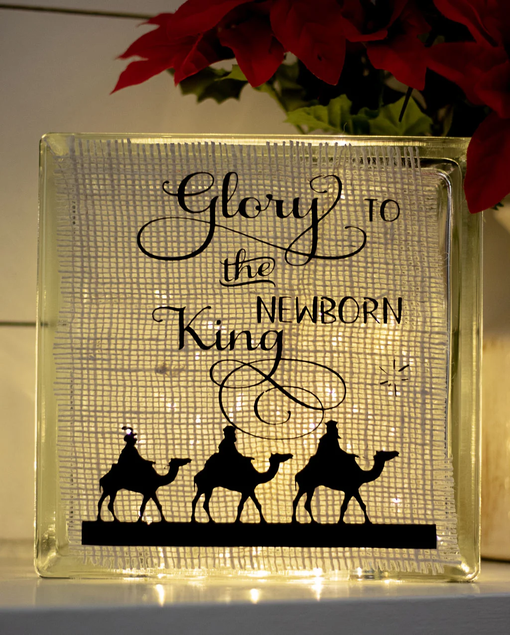 lighted glass block with burlap