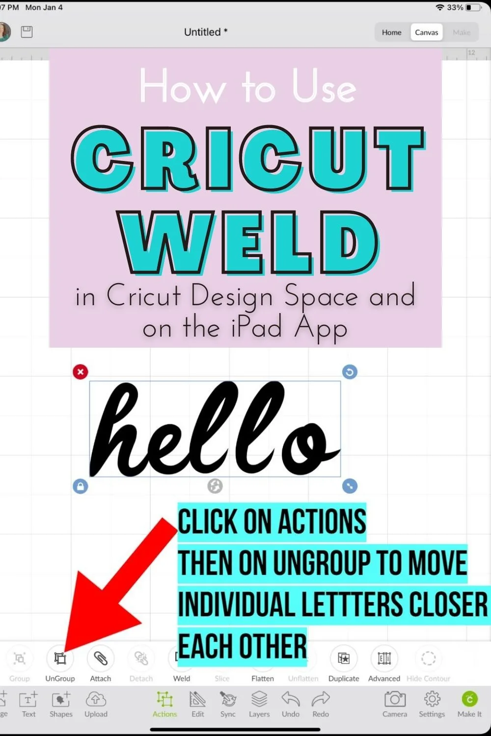 how to weld letters on cricut app ipad