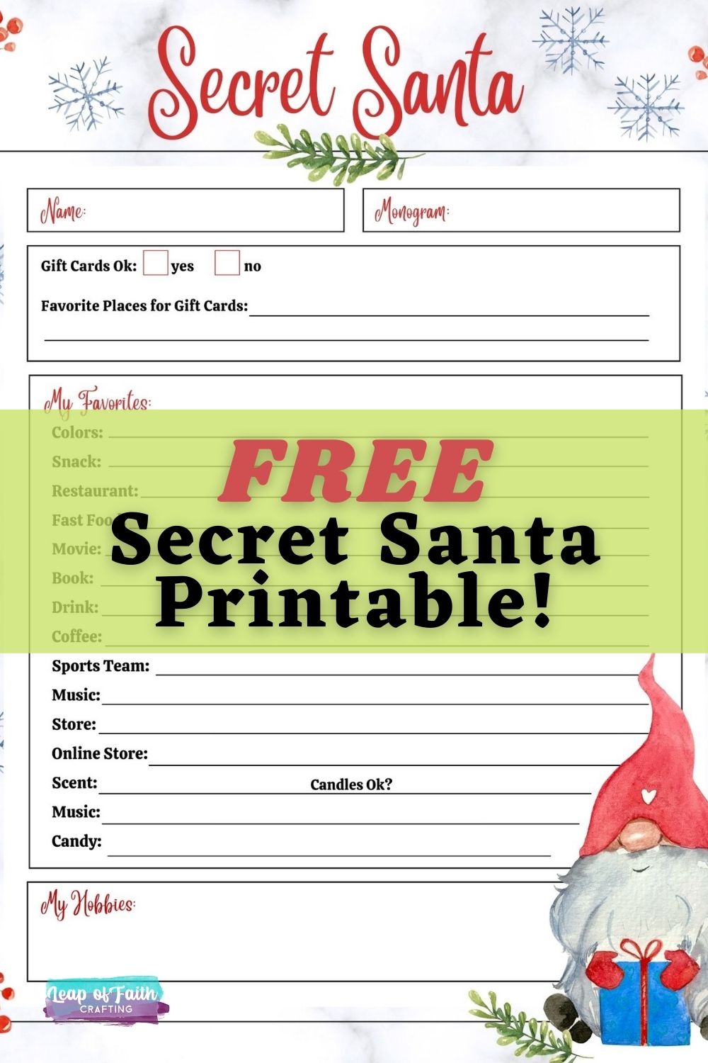 Secret Santa Questionnaire For Gift Exchange Printable 