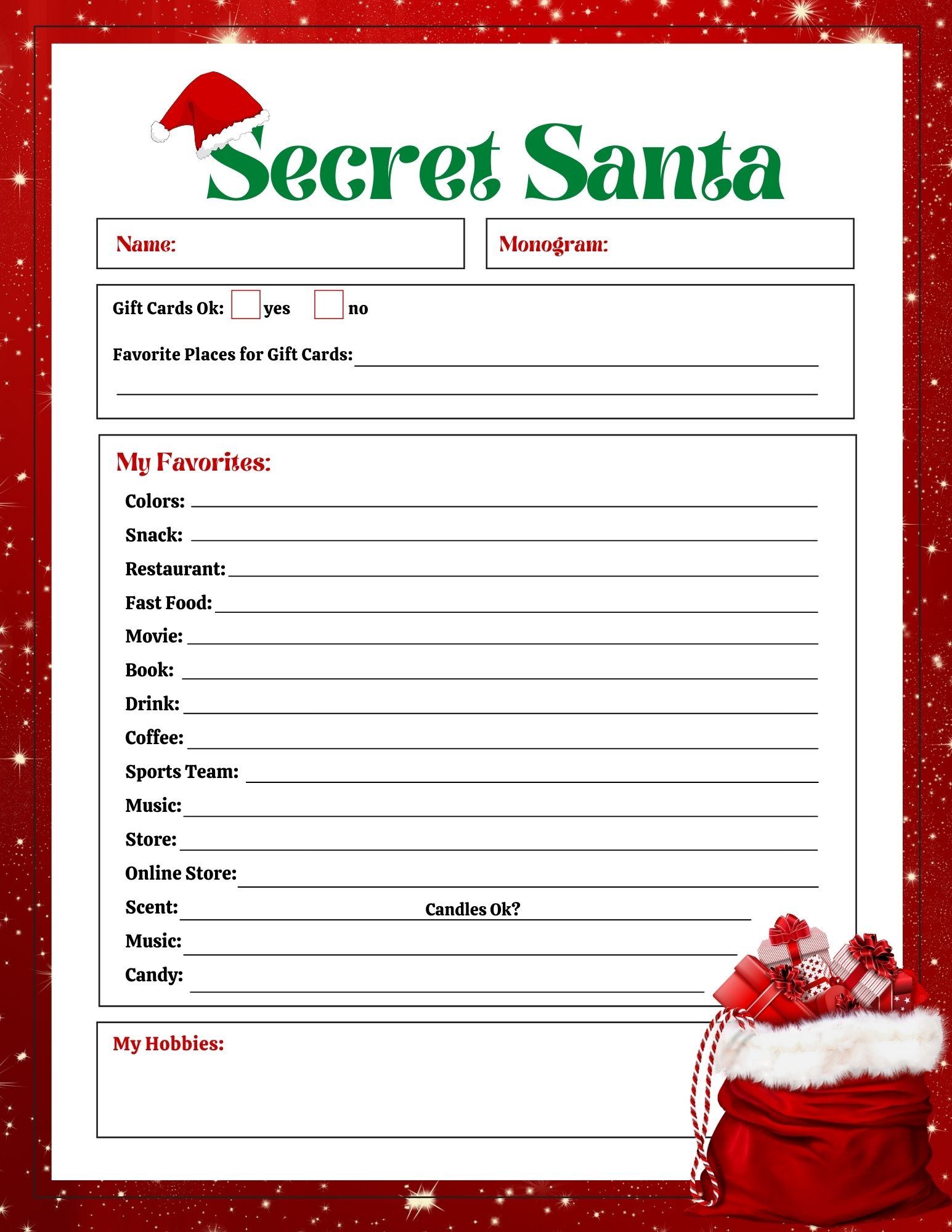 FREE Secret Santa List Printable Questionnaire: 2 Options Leap of