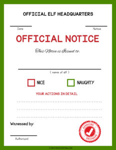 elf headquarters official notice printable