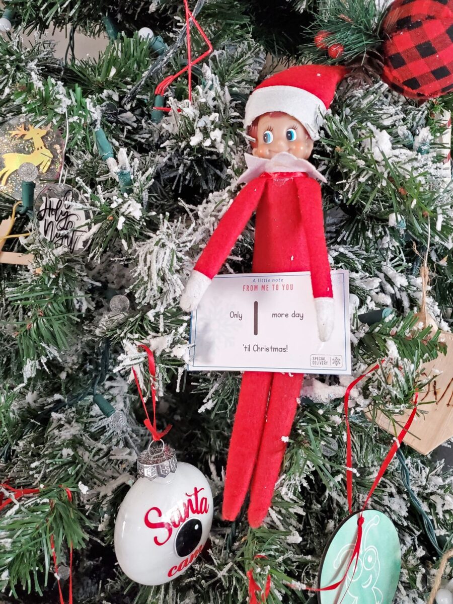 elf on shelf christmas tree