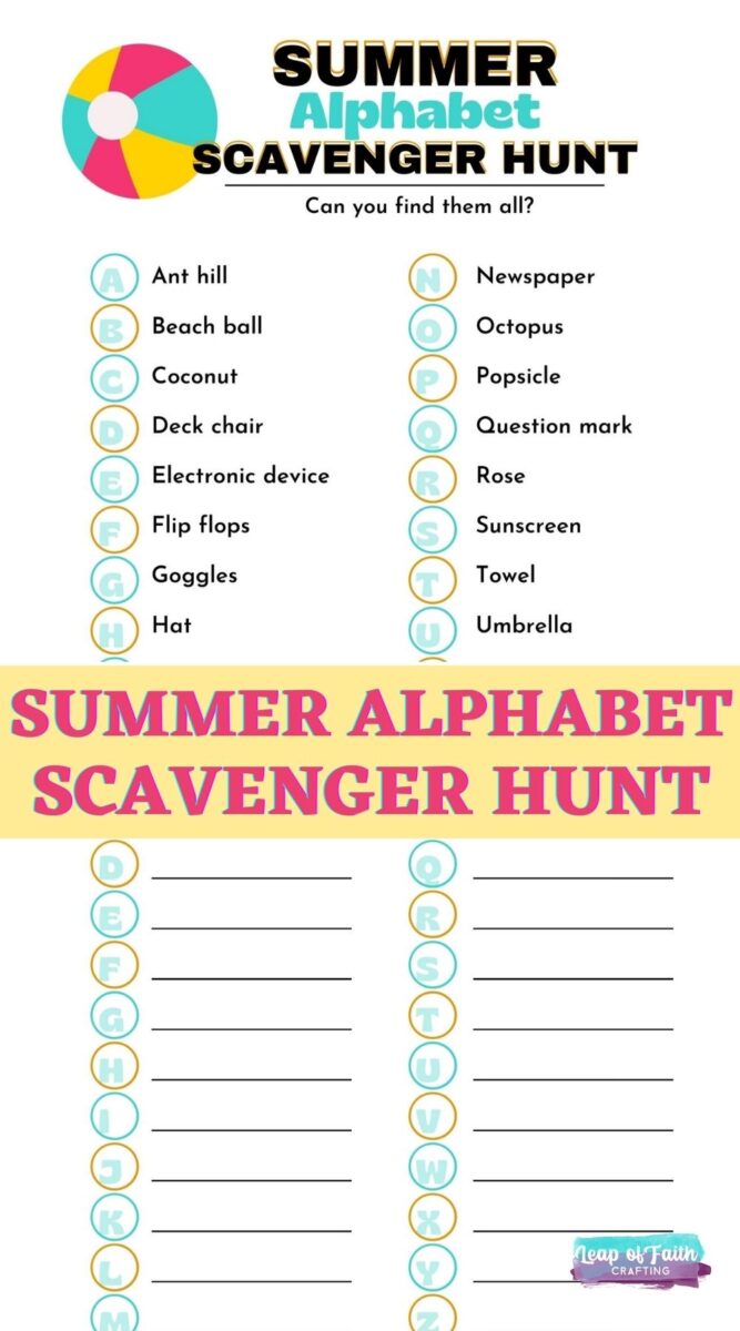 alphabet scavenger hunt summer printable