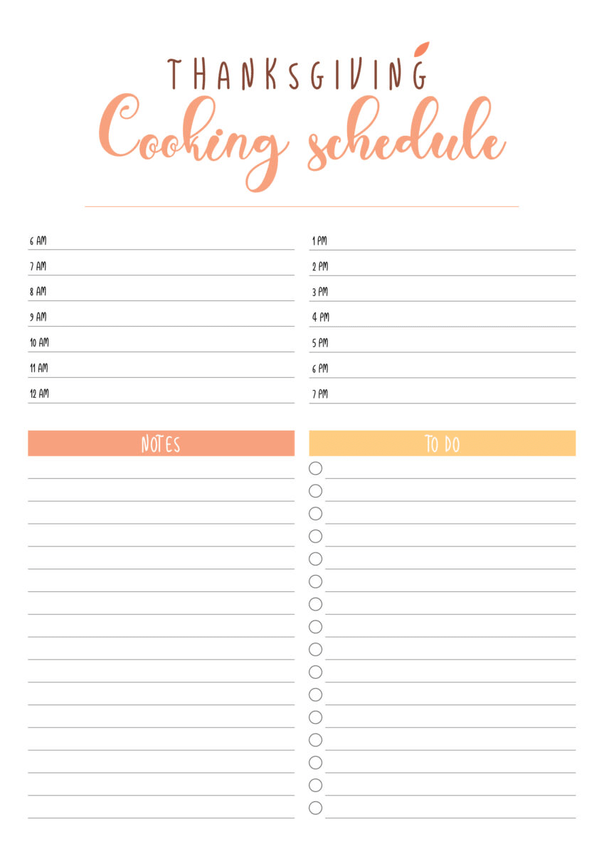 Thanksgiving cooking schedule printable