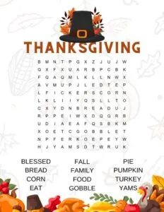 easy printable thanksgiving word search