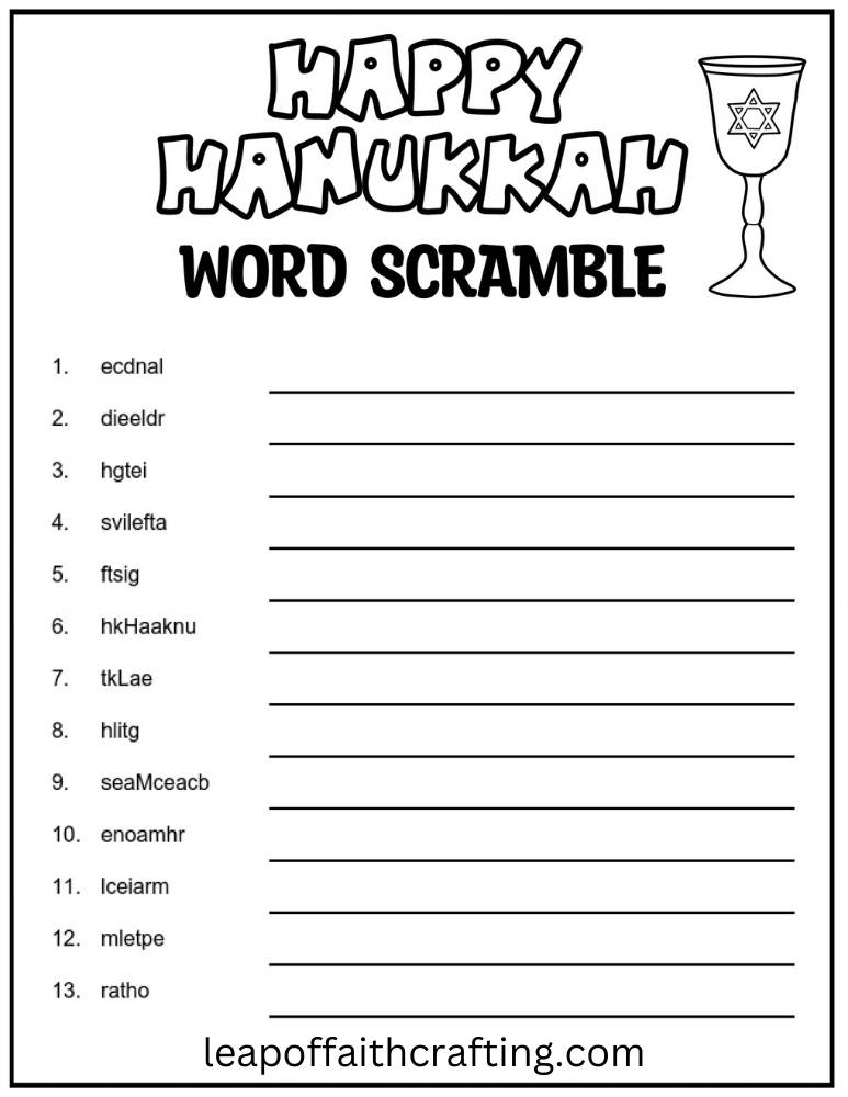 hanukkah word scramble