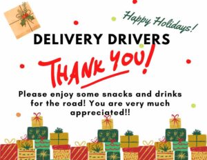 printable delivery driver snack sign horizontal anytime