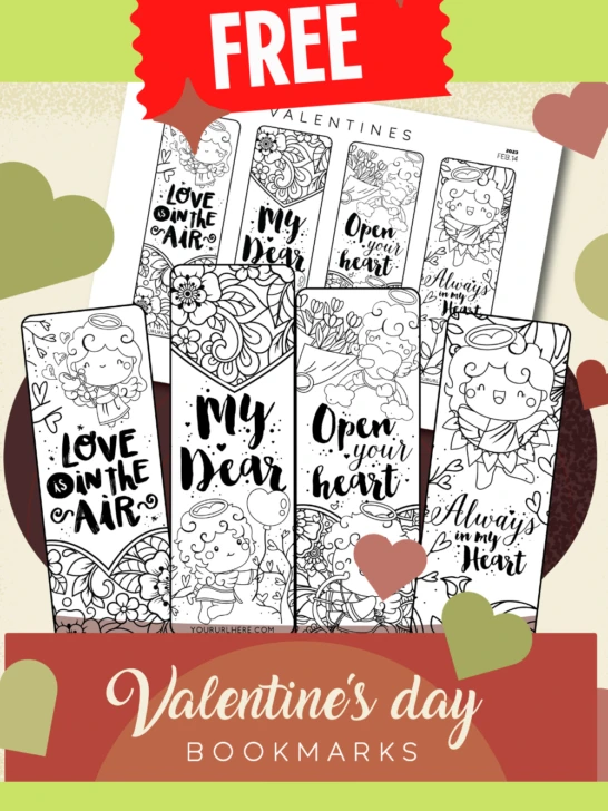 valentines bookmarks to color free
