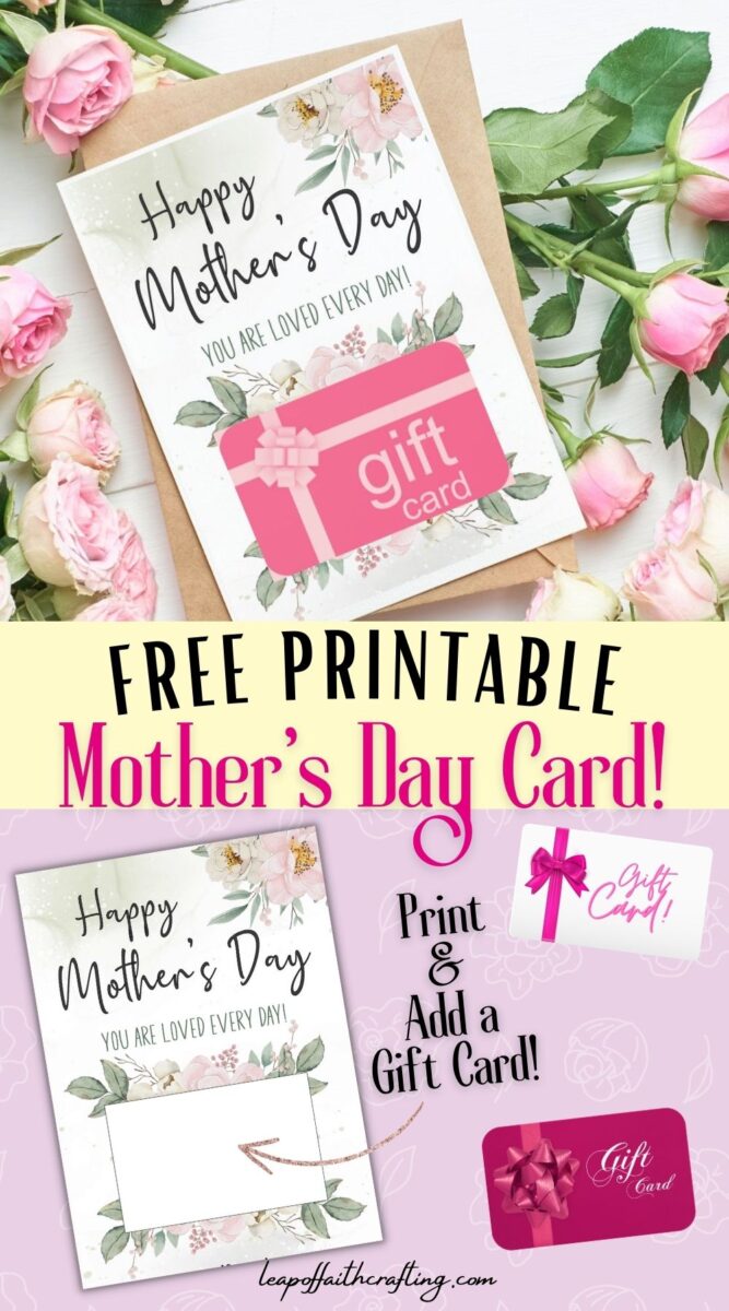 printable mothers day card gift card holder