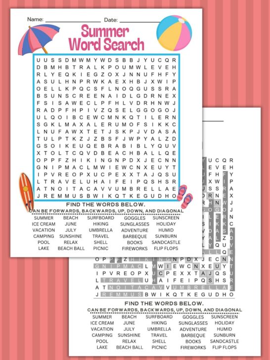 summer word search printable free