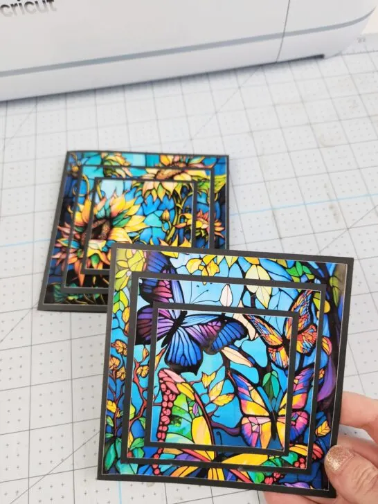 cricut cards stained glass look using cricut print and cut