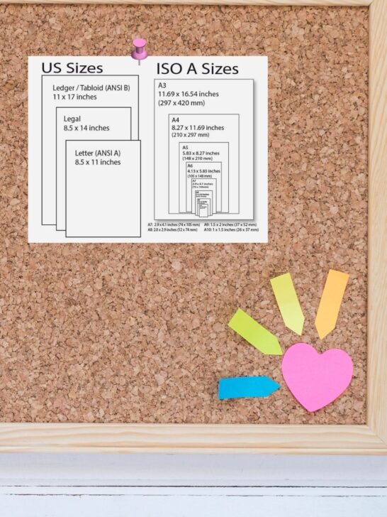 paper size chart printable free