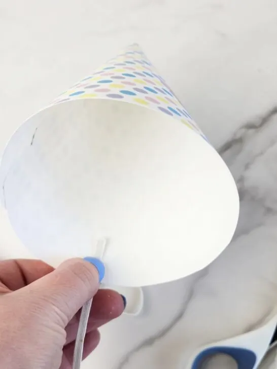 taping elastic to printable bday hat