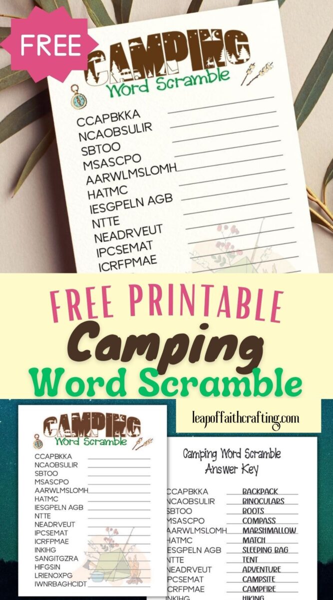 camping word scramble free printable