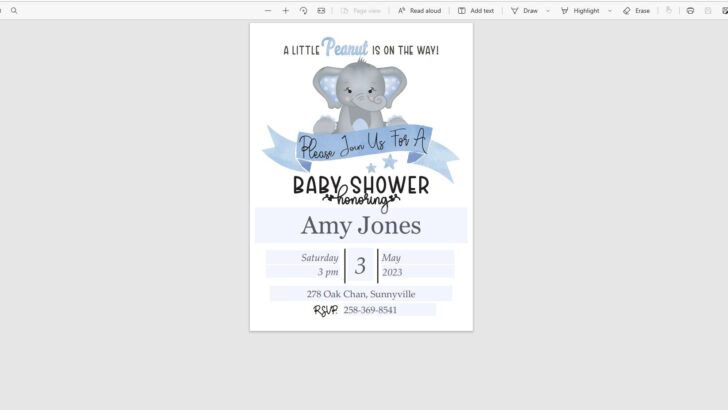 editable baby elephant baby shower invitation