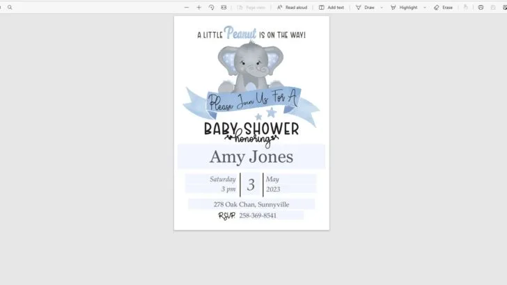editable baby elephant baby shower invitation