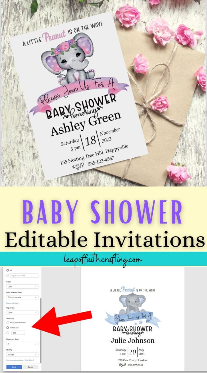 editable free printable elephant baby shower invitations templates blue and pink