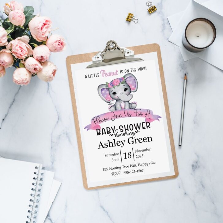 editable free printable elephant baby shower invitations templates pink