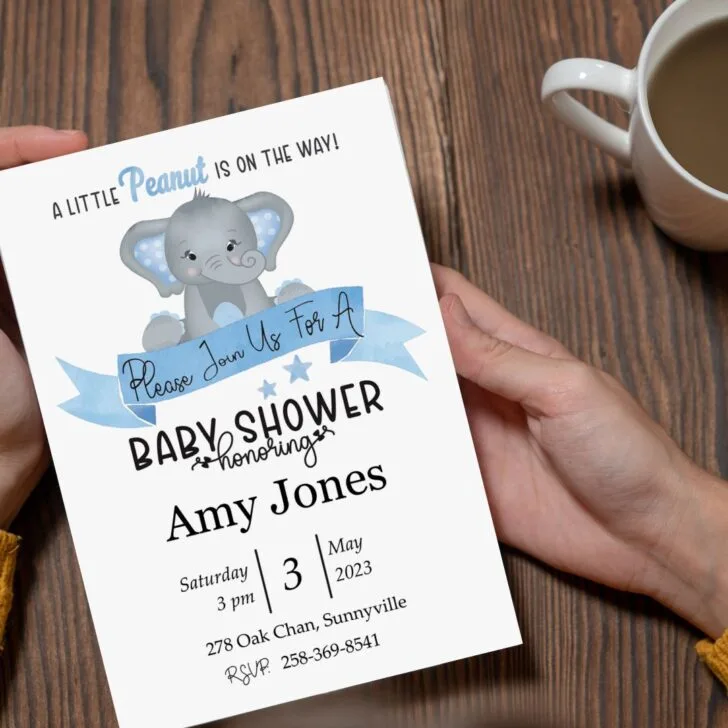 elephant baby shower invitation template blue