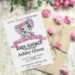 pink editable free printable elephant baby shower invitations templates