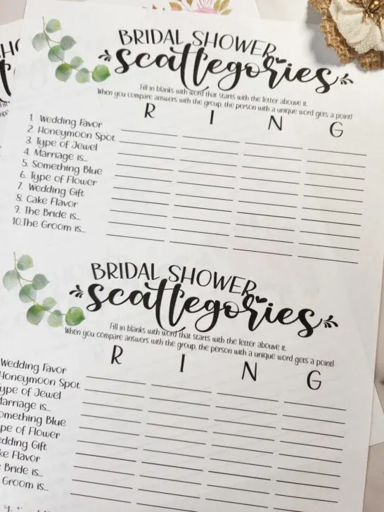 bridal shower scattergories printable free greenery pdf