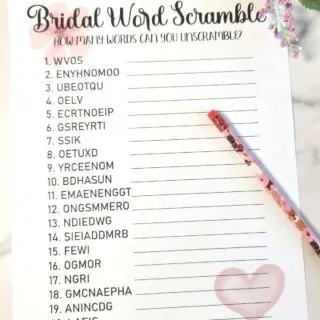 bridal word scramble printable