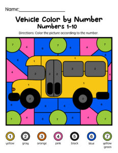 bus color by number worksheet
