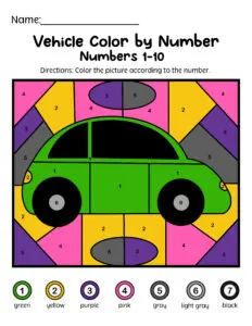 printable car color by number