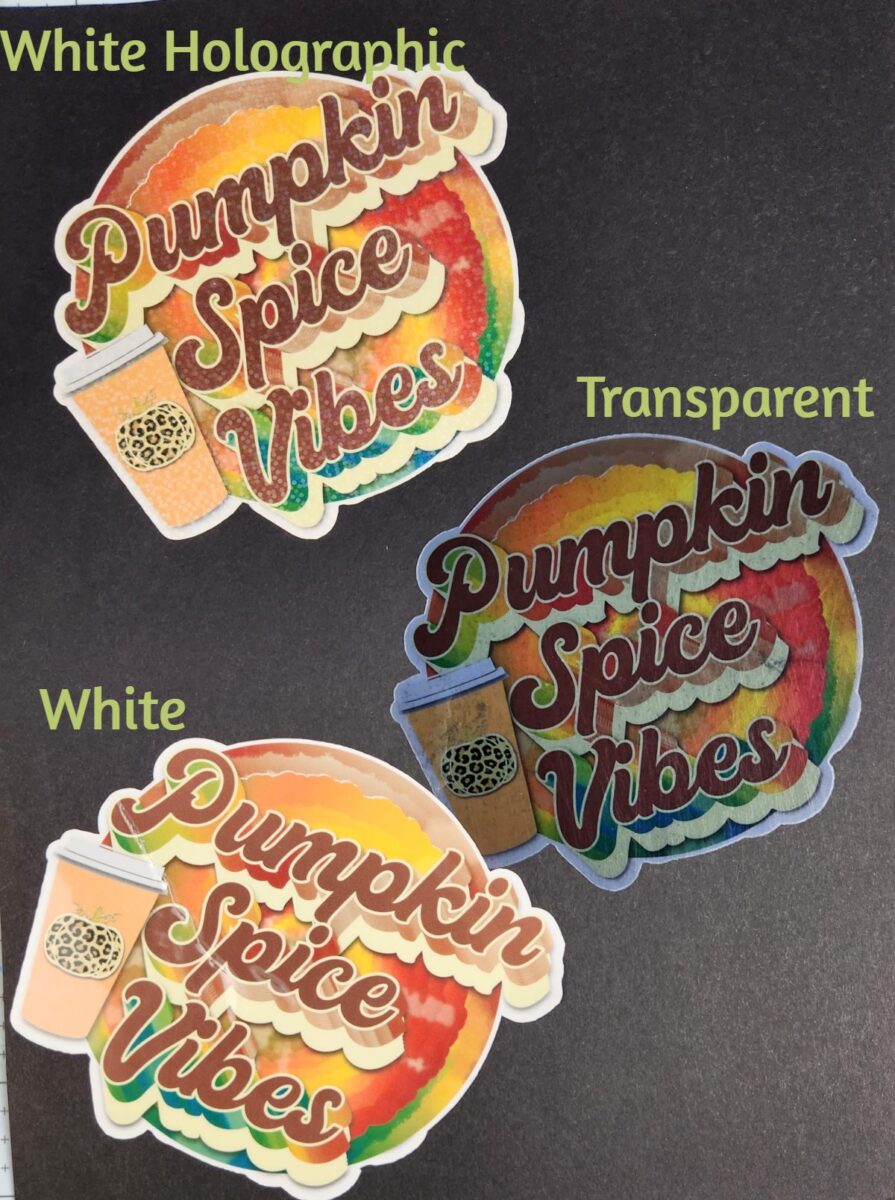 white holographic vs transparent sticker