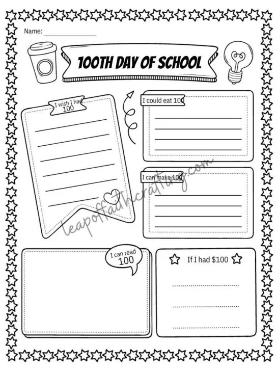 free 100th day of school printables ()